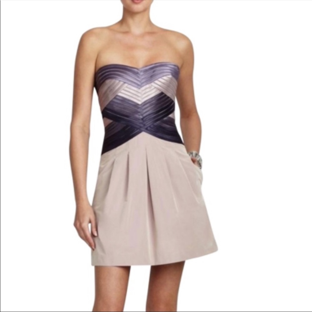 BCBGMaxAzria Purple & Blush Hana Strapless Dres